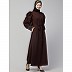 Gathered puffed sleeves abaya with long cuff - Brown